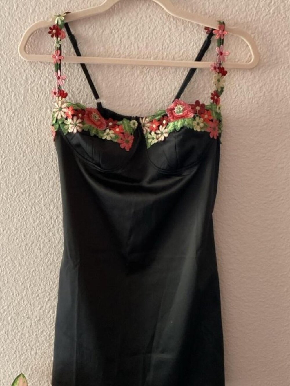Mini black satin slip dress - Picture 3 of 4